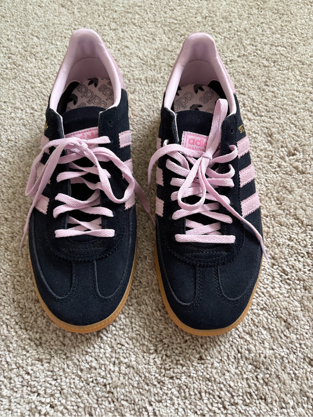 adidas Handball Spezial Women's Black Suede Sneakers with Pink Stripes